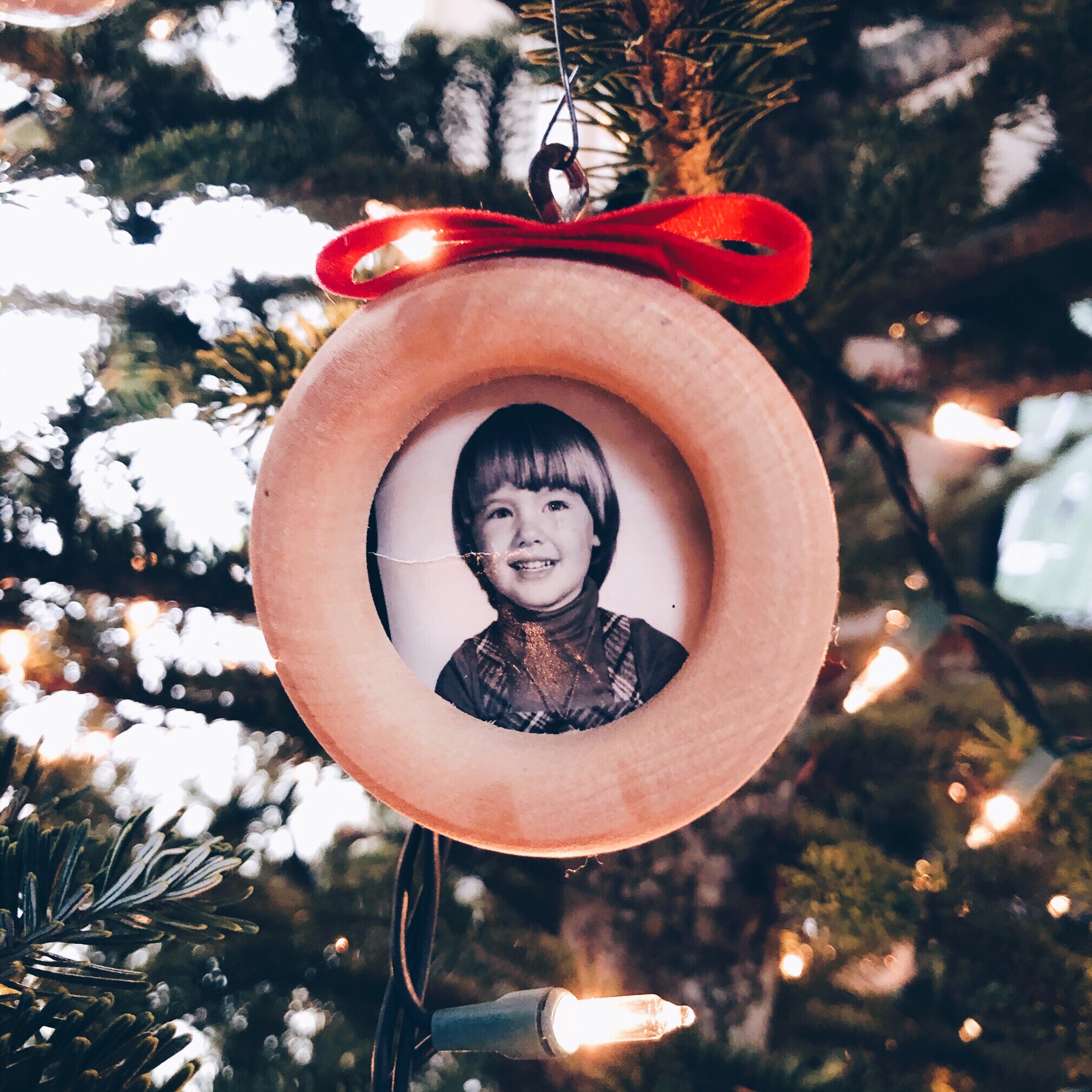 A photo hanged on the Christmas tree